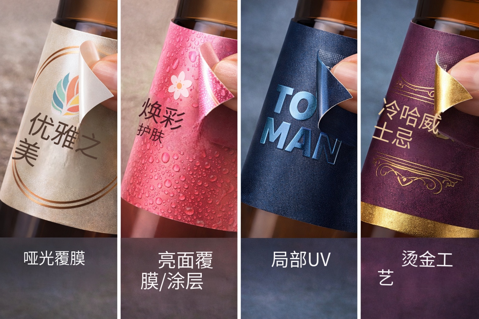 不干胶标签表面工艺:覆膜上光、局部UV、烫金等 不干胶标签表面工艺:覆膜上光、局部UV、烫金等