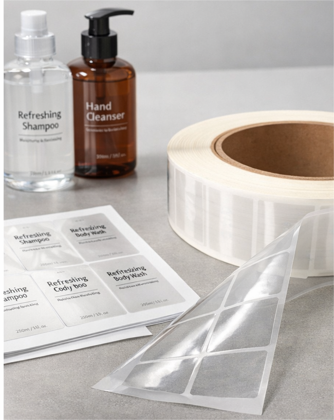 透明不干胶标签打样与卷装细节图