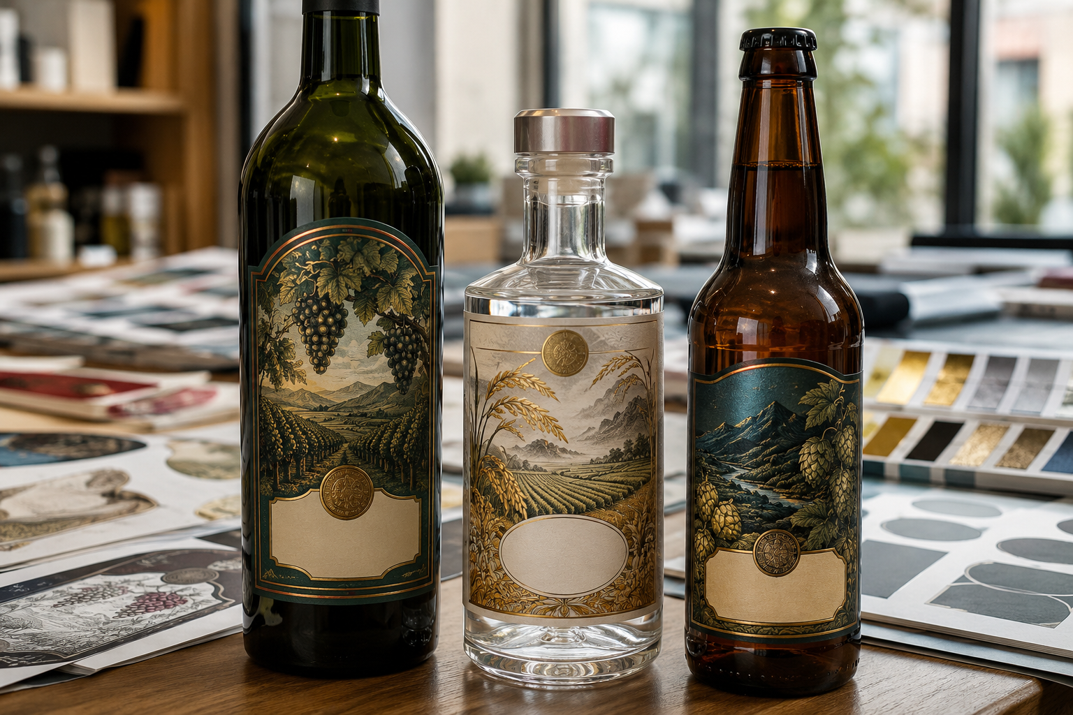 白酒葡萄酒与精酿啤酒瓶的不干胶标签应用