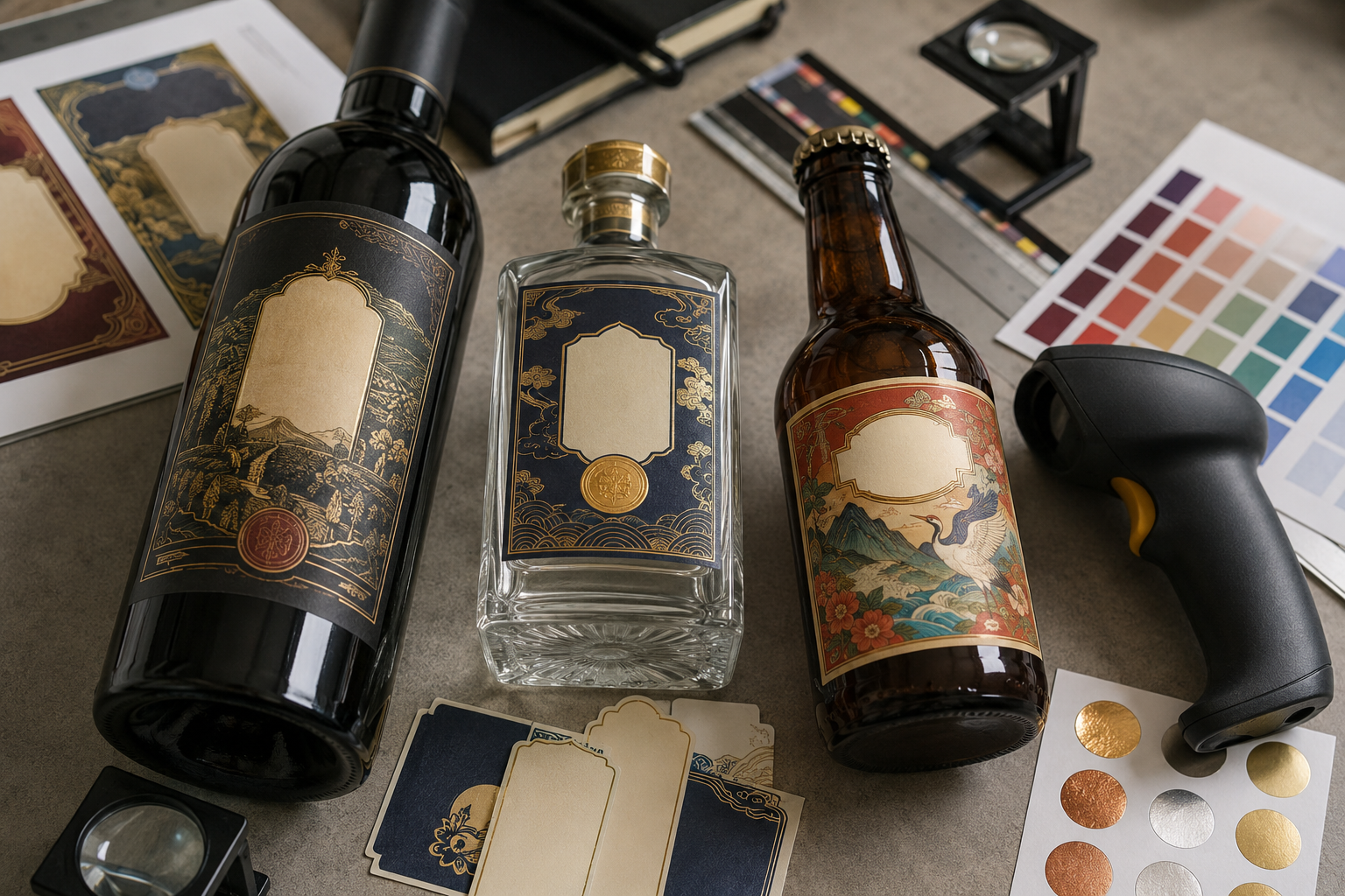 酒瓶标签打样检查条码日期和表面工艺